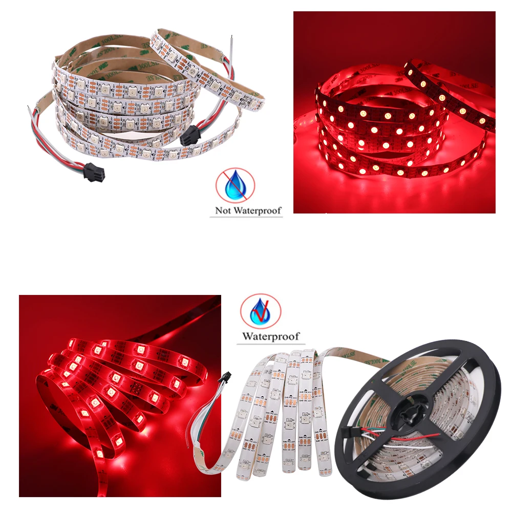 WS2812B RGB LED Strip 5V 5050 Addressable Full Color LED Tape Pixel Lights 30/60/144 LEDs/M Waterproof Ribbon Diode White PCB