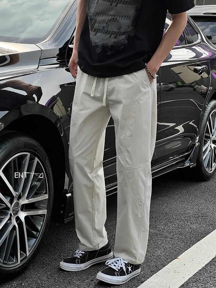 

Entong American Deconstructed Thin Casual Pants Men's Retro Trend Street Loose Function Straight Leg Long Pants Summer Regula...