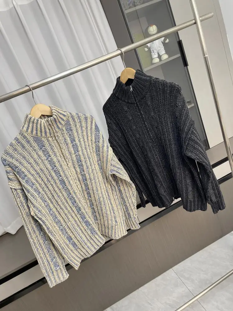 

Мужской кардиган-свитер в американском ретро-стиле с молнией, свободного кроя, модный, для осени и зимы, повседневный, из полиэстера...