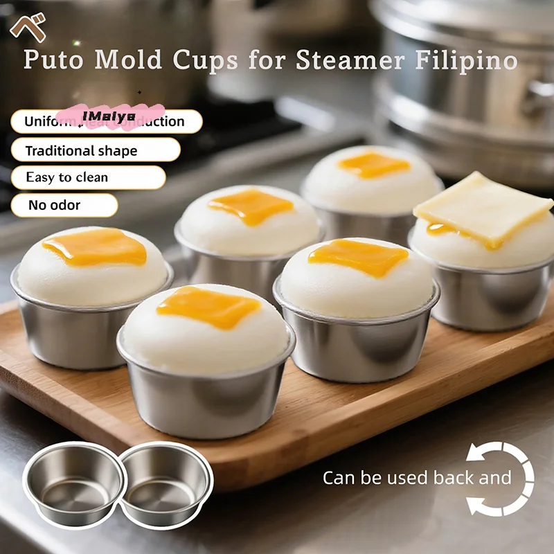 

10Pcs Aluminum Alloy Puto Cake Mold Egg Tart Cup Mini round Cupcake Kitchen Baking Oven Pan Pastry Dessert Mould Set