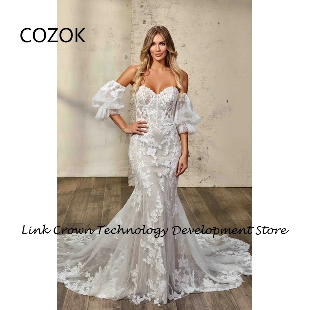 COZOK-Vestidos De Novia De sirena sin tirantes para mujer, ropa De princesa hasta el suelo, con botones en la espalda, para verano, 2024