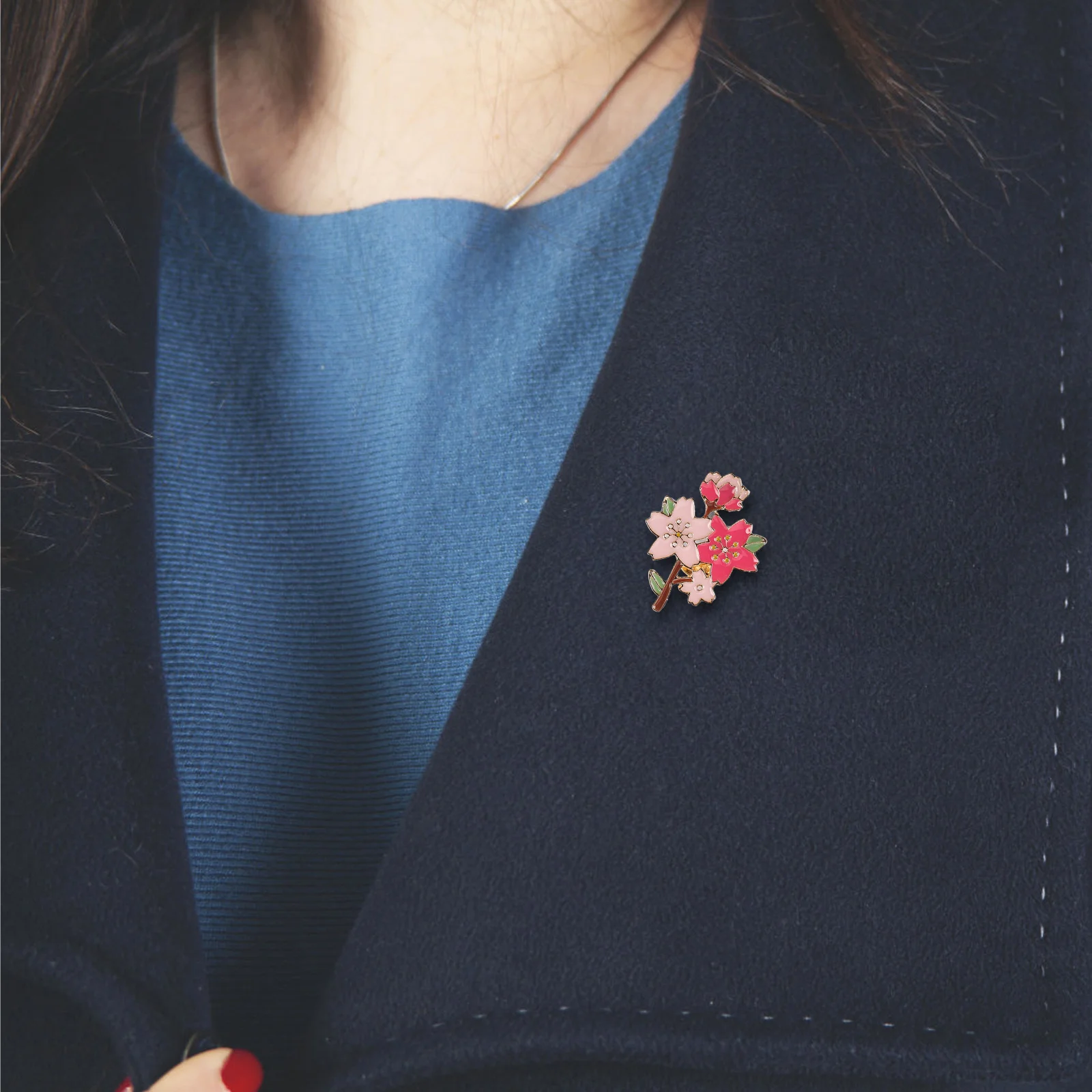 3 قطعة زهر الكرز بروش دبابيس أنيقة المعادن زهرة التلبيب دبوس للنساء ملابس عصرية حقيبة قبعة الديكور المينا الجمالية