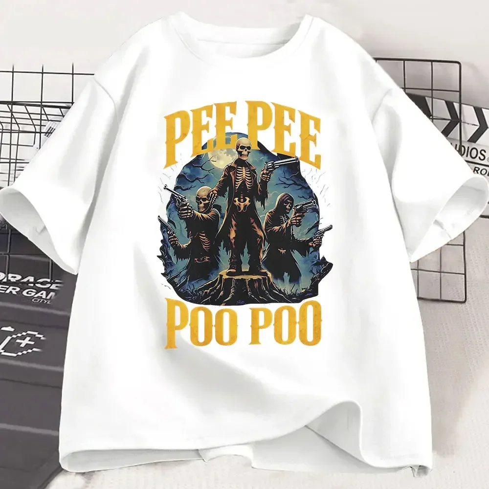 

Men's Kids Casual Cotton Short Sleeve T-Shirt Funny Pee Pee Poo Poo Meme Skeleton Graphic O-Neck Top for Teens Fashion Gothic