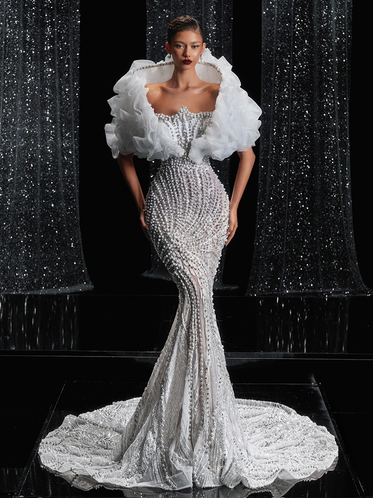 우아한 끈이 없는 스팽글 이브닝 가운 – 댄스 파티 및 공식 행사용 인어 맥시 드레스