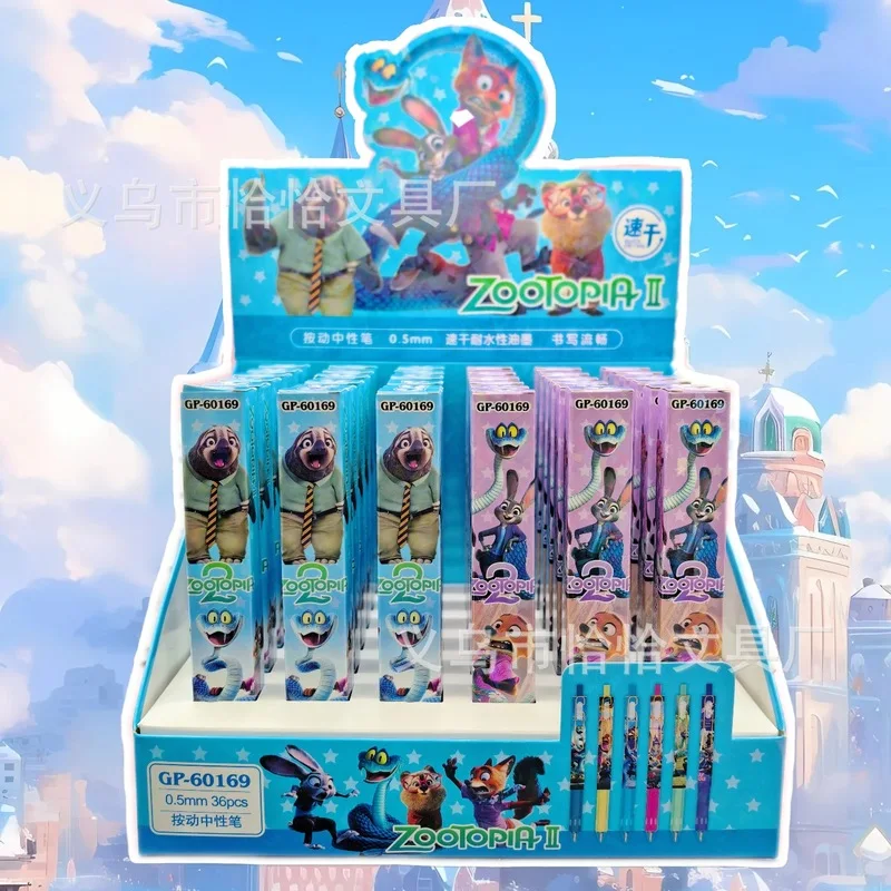 36 Uds 24 Uds. Bolígrafo de caja ciega de dibujos animados Zootopia 2 Judy Nick bolígrafo de Gel de dibujos animados lotería estudiante presiones bolígrafo Neutral regalos de cumpleaños para niños