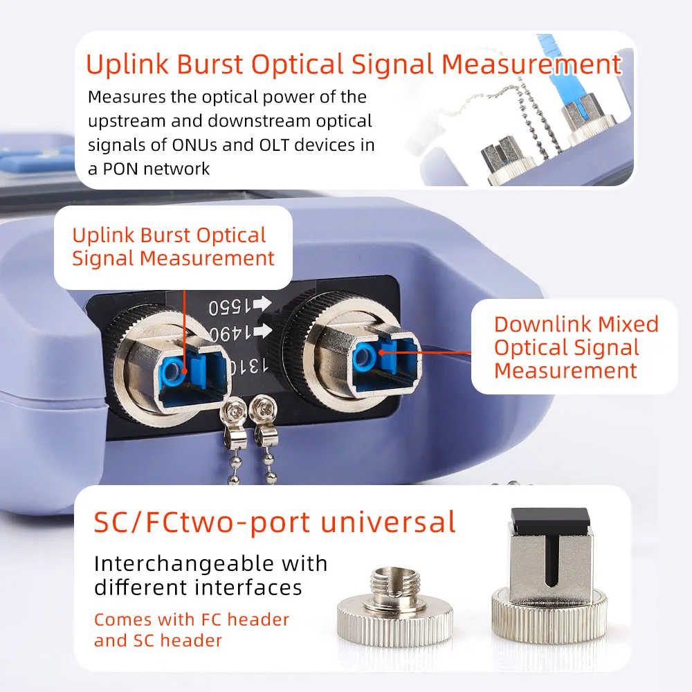 Imagem -03 - Medidor de Potência Óptica de Fibra Saixian Alta Precisão Porta Apc Upc Opcional Fttx Ont Olt 1310 1490 1550nm