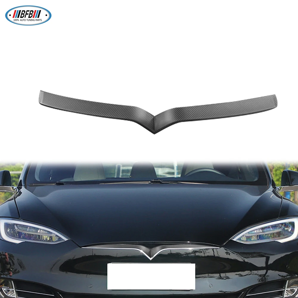 Car Accessories Matte Carbon Fiber Front Center Grille Cover V Shape Trims  for Tesla Model S 2016-2022