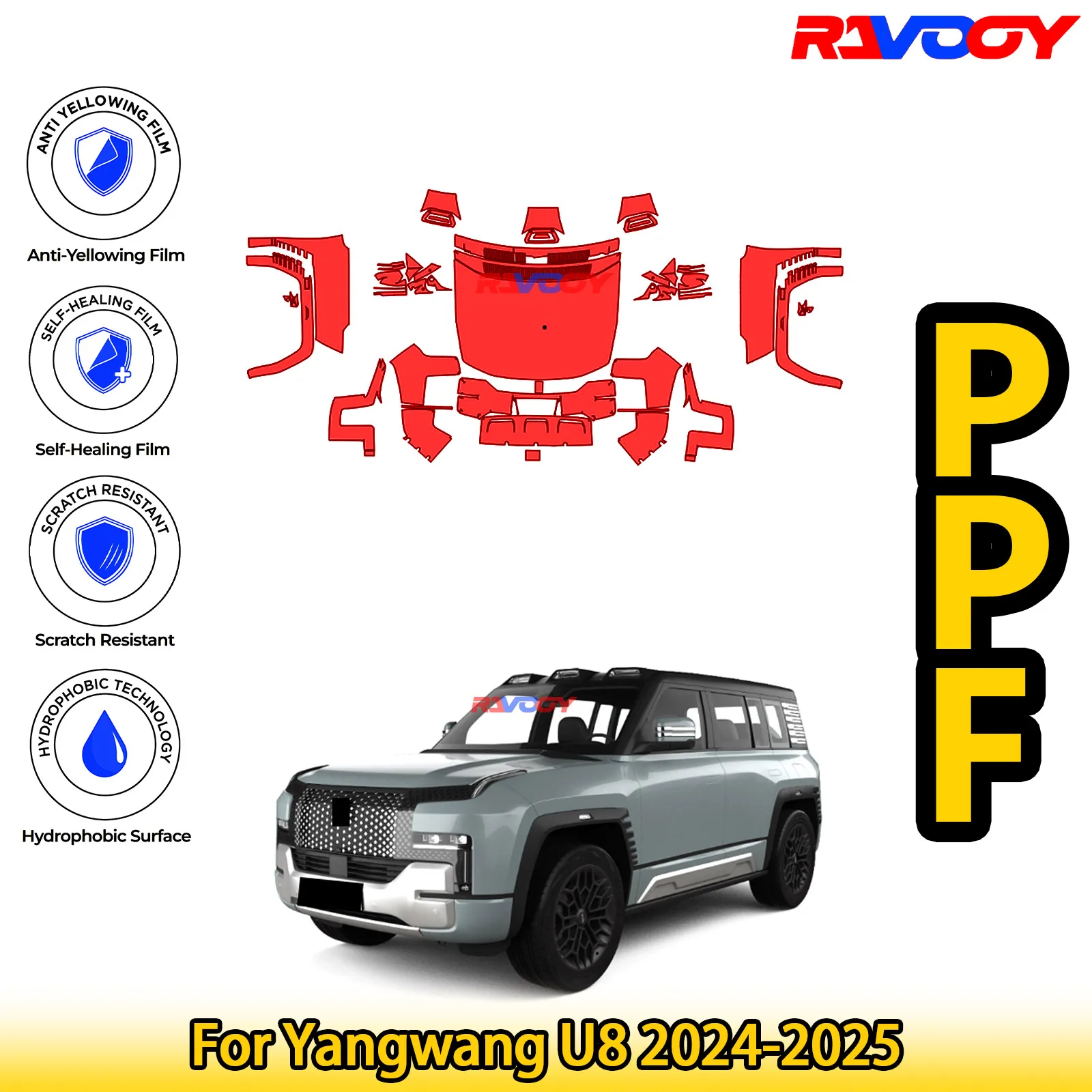 

For Yangwang U8 2024-2025 Glossy Matte Black Precut front PPF Kit Paint Protection Film