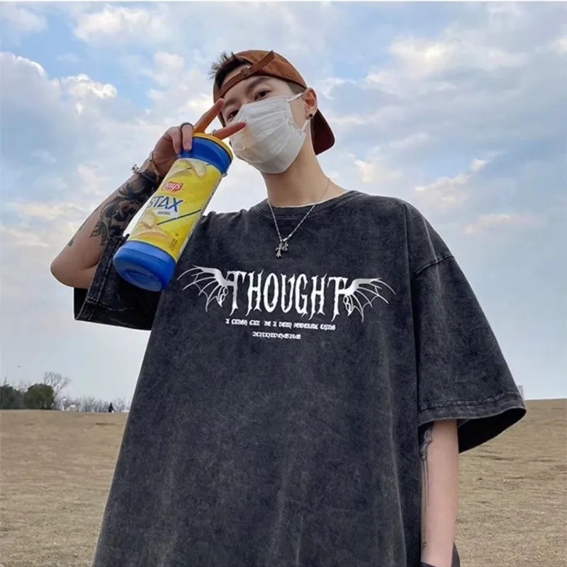 【Plus Size M-8XL】Loose Fitting Fashionable American Vintage Newspaper Rose Printed T-shirt image 6