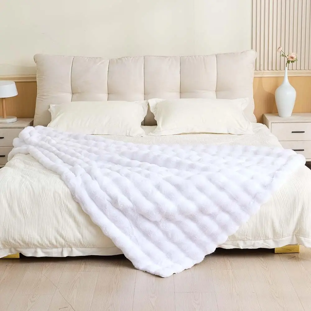 Luxury Pink Reversible Faux Fur Throw Blanket