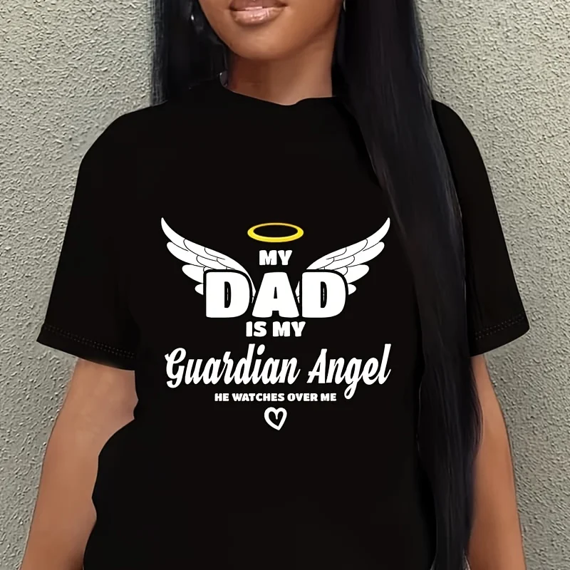 My Dad Is My Guardian Angel He Watches over Me in Memory Women's Plus Size T-Shirt 100% Cotton 220g