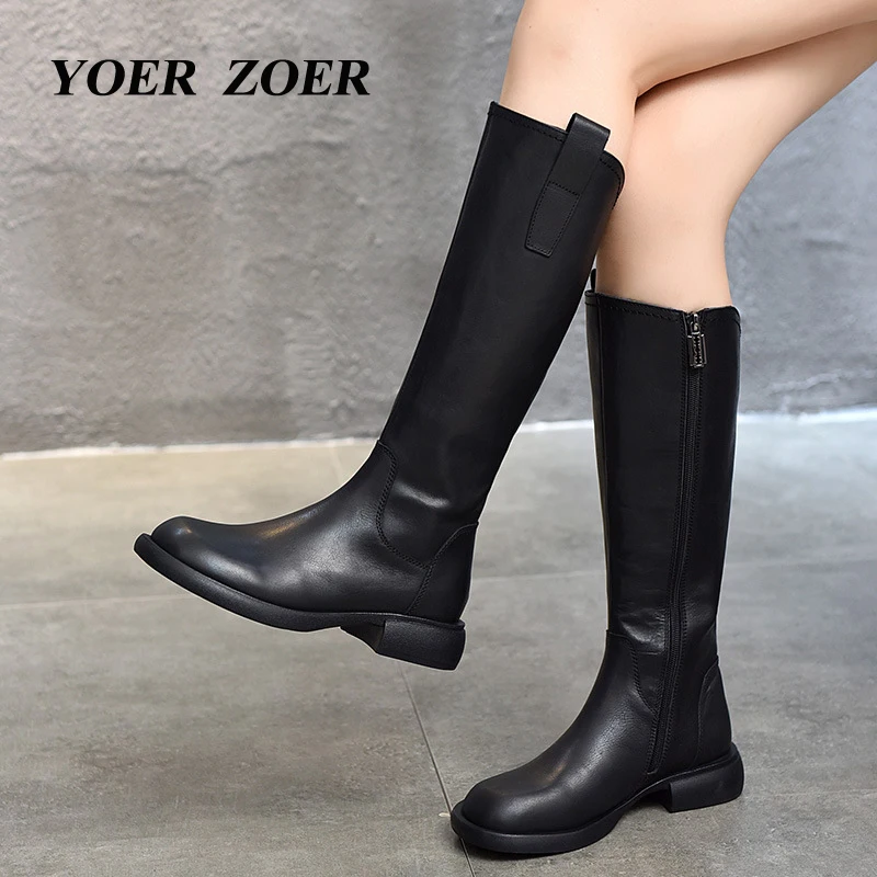 Women\'s Long Boots Side Zipper Knight Boots High-end Genuine Leather thigh-high boots 2022 new head layer cowhide Riding Boots