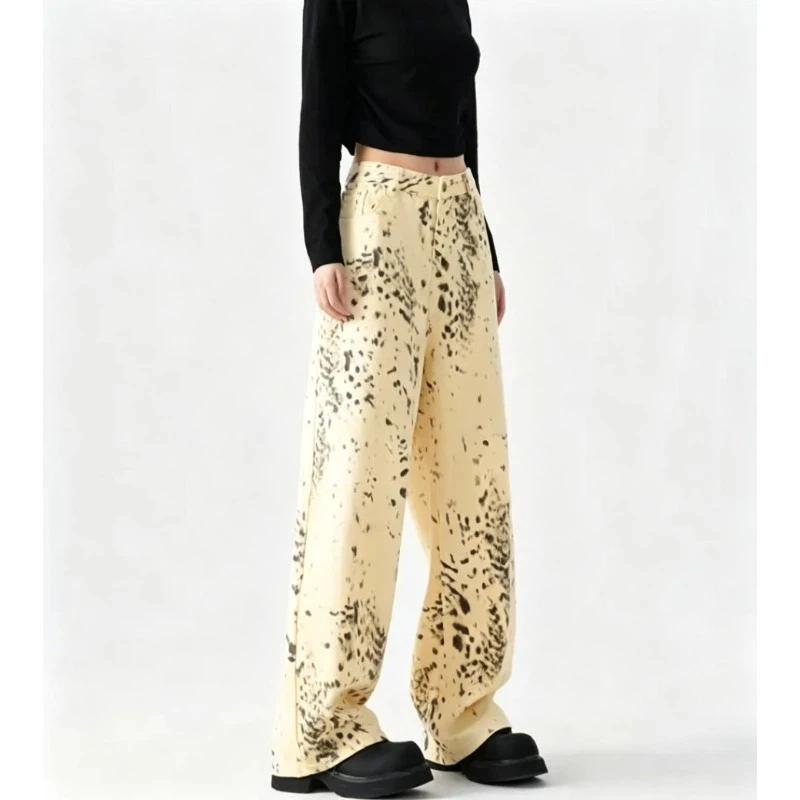 New Trendy Leopard-print Jeans for Women American Vintage All-match Wide Leg Pants Women Summer Fashion Popular Pants Women