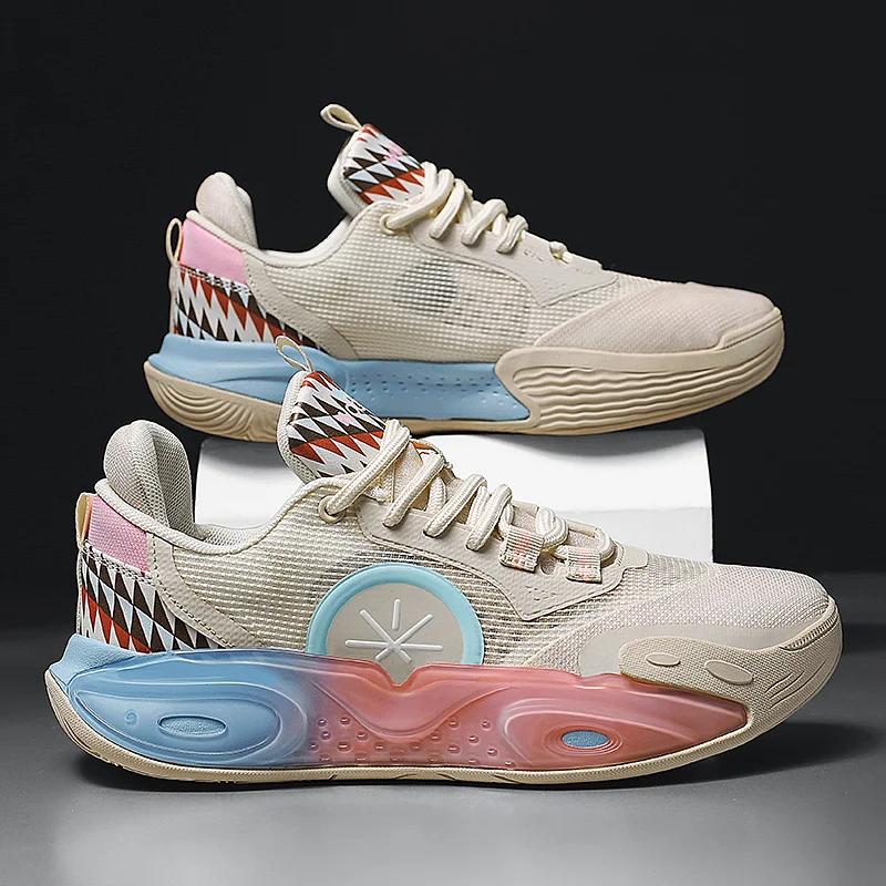 Shock absorbing breathable basketball sneakers lightweight wear minimalist rubber sole all match youth outdoor walking shoes