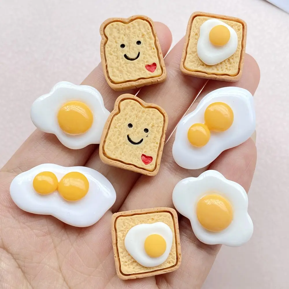 10PCS Resin Colorful Cartoon eggs, bread Scrapbook Flatback 3D food Figurine DIY Decor Crafts