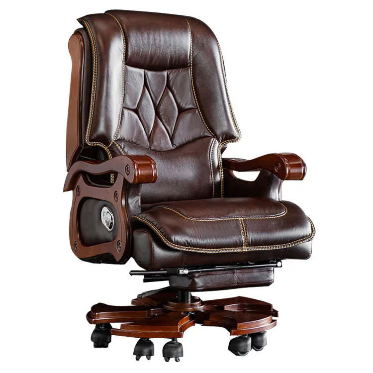 Factory direct selling boss chair  leather reclining luxury wooden 10 wheels executive office chairs