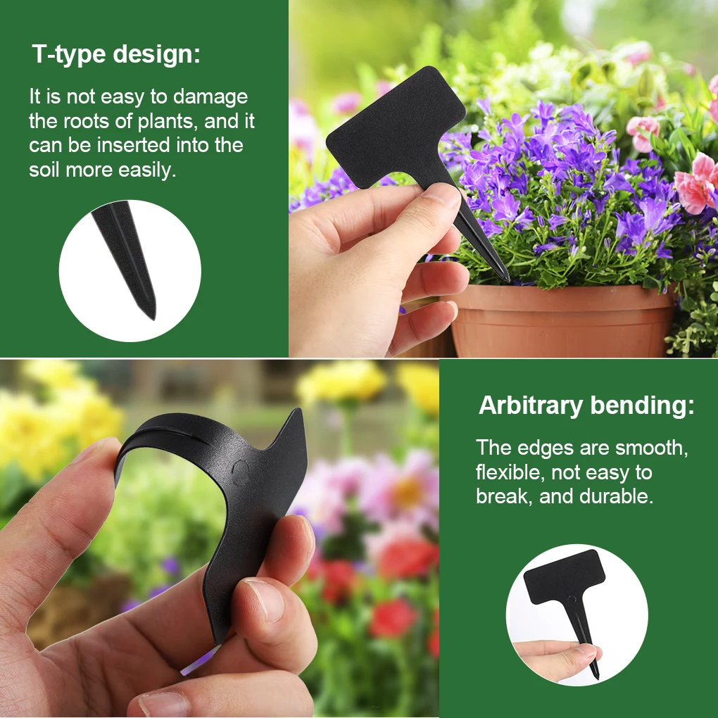 

100pcs bundle Plant Labels T-shape Garden Flower Markers Plastic Waterproof Ground Tags Stakes