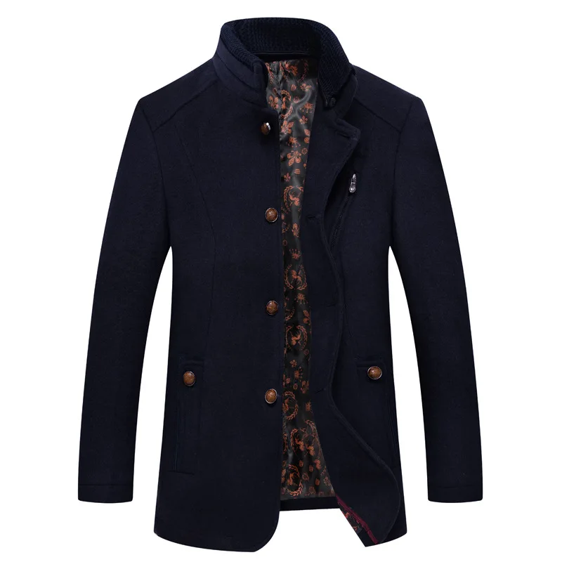 New Winter Men Stand-up Collar Woollen Trench Coats Male Business Casual Cashmere Blazers Jackets Overcoats Quality Suits Coats