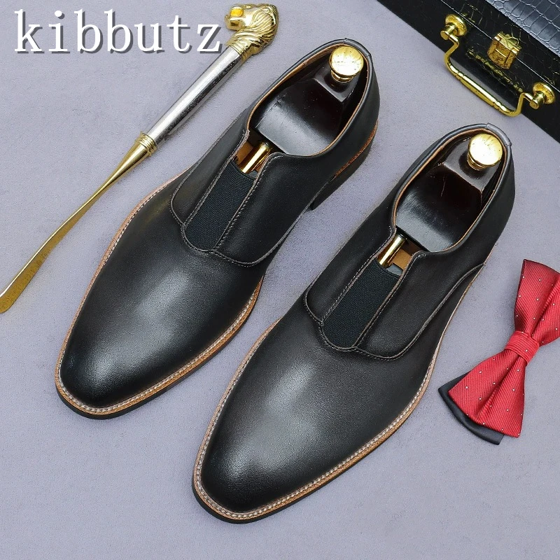 Luxury Handmade Genuine Leather Men Shoes Fashionable British Style Cowhide Slip On Business Suit Oxford Shoes