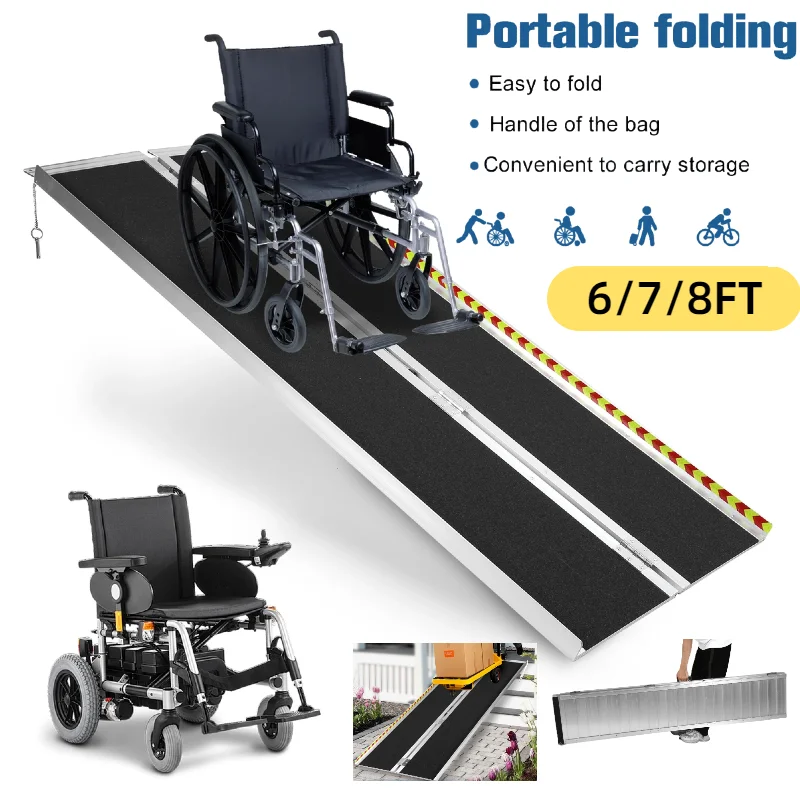 Portable Wheelchair Ramp 6/7/8FT Non-Slip Aluminum Folding Handicap Ramp Door Threshold Wheelchair Ramp for Steps Doorways