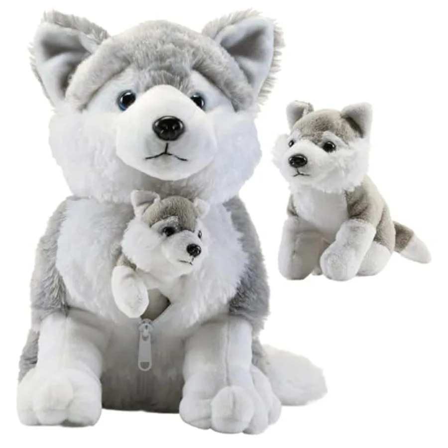 

Plush Husky Dog with Zippered Pouch - Soft Plushlings Collection Stuffed Animal in Gray for Baby Boy Girl and Toddlers Ideal Pl