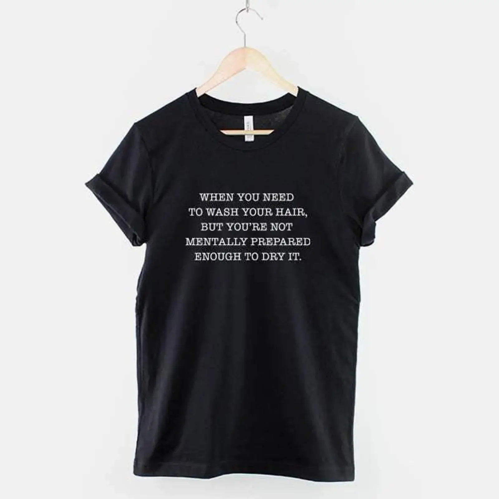 T-shirt drôle pour le jour du lavage des cheveux, motif meme relatif, en coton doux, style vintage délavé, haut extensible pour le quotidien, graphique polyvalent et décontracté
