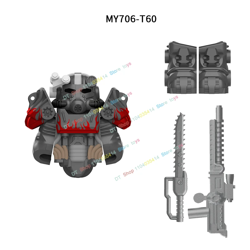 Bloques de construcción de la serie T60 Power Armor para niños, soldados del ejército, accesorios de figuras, modelo de máquina, juguetes para niños, MY701-710