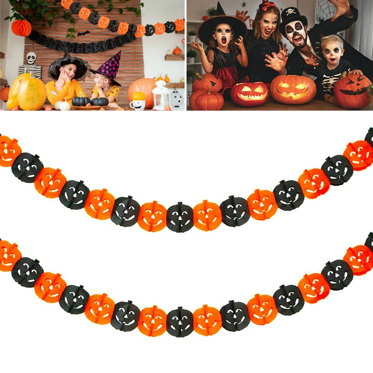 

2PCS 3m Hallowmas Decoration for Home Trick or Treat Hanging Pendants Halloween Party Decoration Pumpkin Ghost Flag