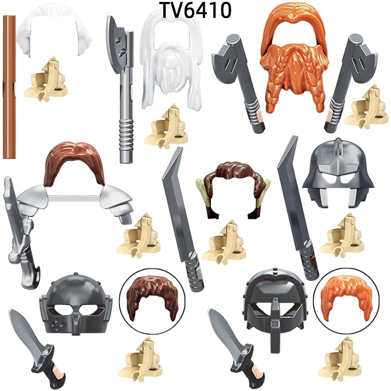 The Action Figures Axe Stick Weapons Pants Hair Parts Model Blocks MOC Bricks Set Gifts Toys For Children TV6410