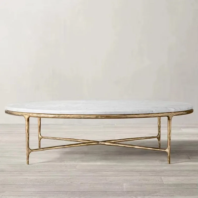Hand hammer metal frame marble center table marble round coffee table