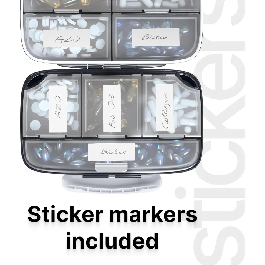 Travel Pill Organizer Airtight Medicine Case for Traveling Portable Phary Box with Labels Vitamin Container 8 Compartment pleme