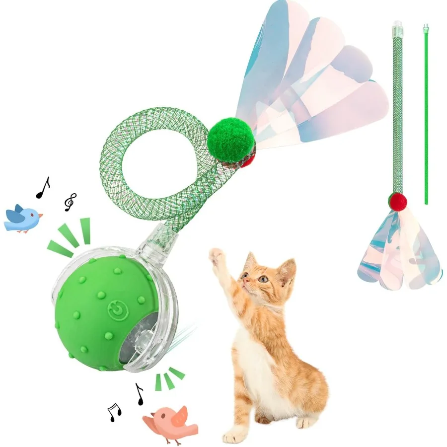 

Интерактивные игрушки для кошек, мяч для домашних кошек, автоматический катящийся шарик для кошек с эластичной сеткой, хвост, щебение птиц, активация движения