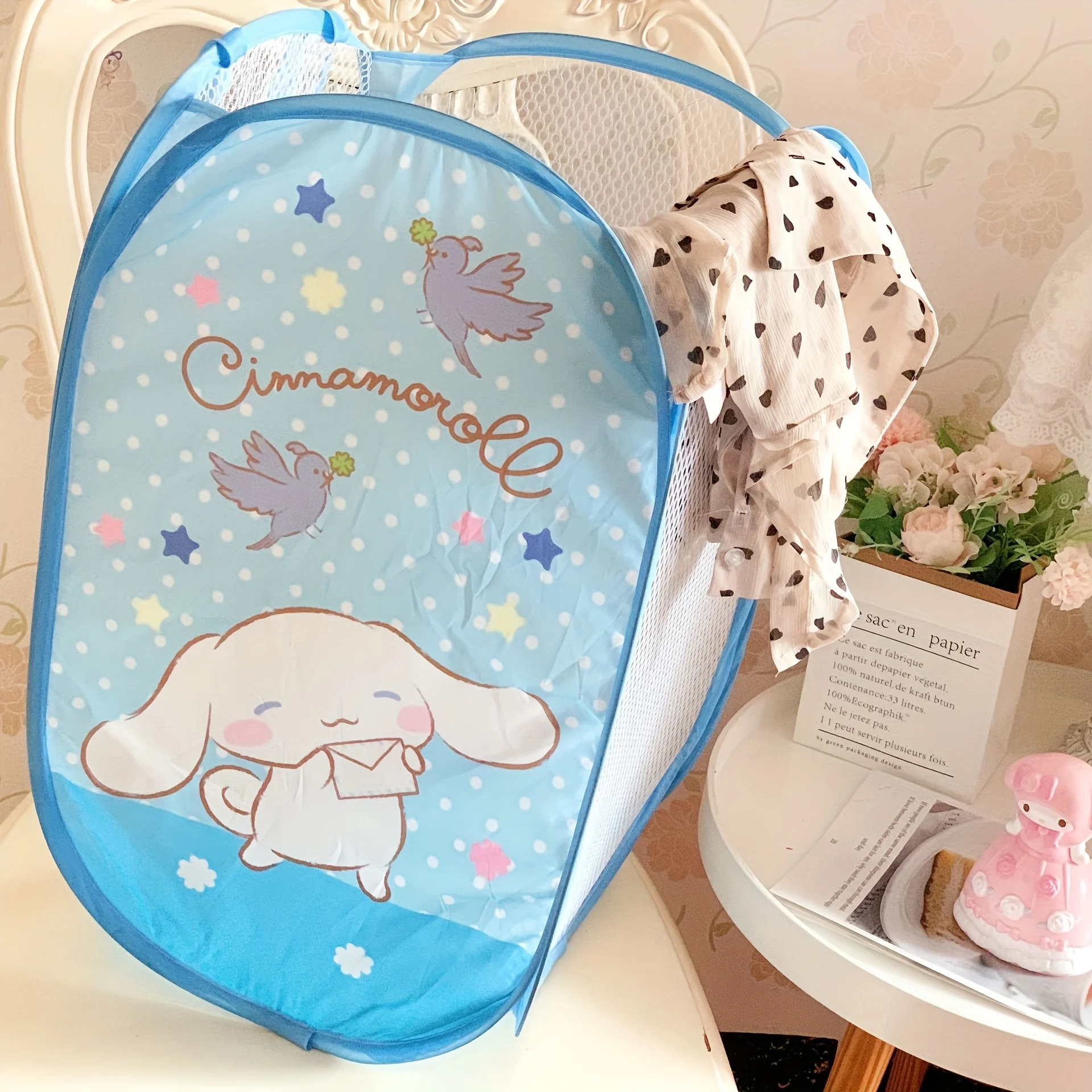 Cute Sanrio Hello Kitty Storage Bag Anime Hello Kitty Kuromi pieghevole Organizer vestiti sporchi cesto della biancheria articoli per la casa