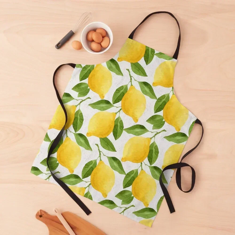 

Watercolor Lemon Pattern Apron Woman Work Kitchen Handle For Women Home Utensils Kitchen Kawaii Accessories Apron