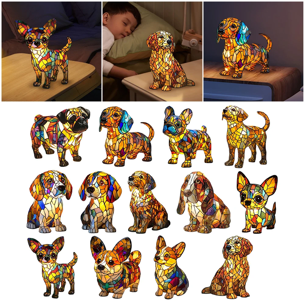 

Ночник-скульптура в виде милых собак из серии Dog Lamp: винтажный светодиодный светильник для дома, декоративная фигурка животных из смолы