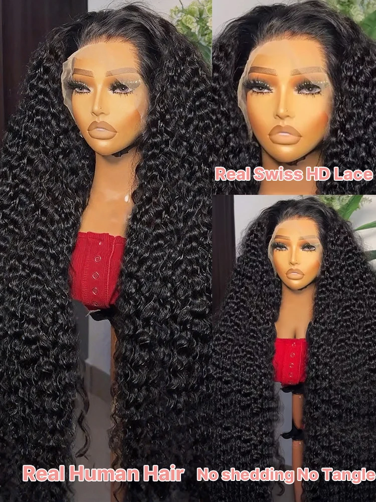 300% High Density Water Wave Human Hair Wigs HD Transparent 13x6 13x4 Deep Wave Lace Frontal Wig Brazilian Real Virgin Hair 40 46 Inch Jerry Curly Lace Front Human Hair Wigs For Women Preplucked Hairl image 6
