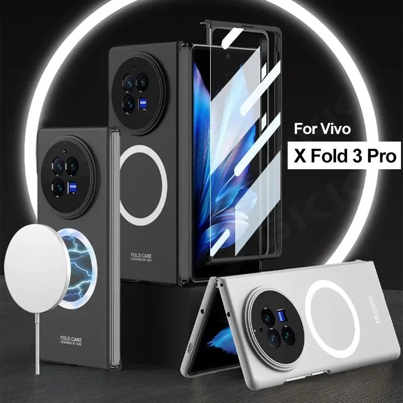 

Magnetic Wireless Charging Armor Plastic Case For Vivo X Fold 3 Outer Screen Glass Protective Cover For Vivo X Fold 3 Pro Cases