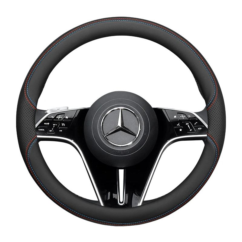 Steering Wheel Cover for Mercedes-Benz S350 S400 GLB GLE EQC Round Universal Car Accessories Genuine Leather Non-slip Sweatproof