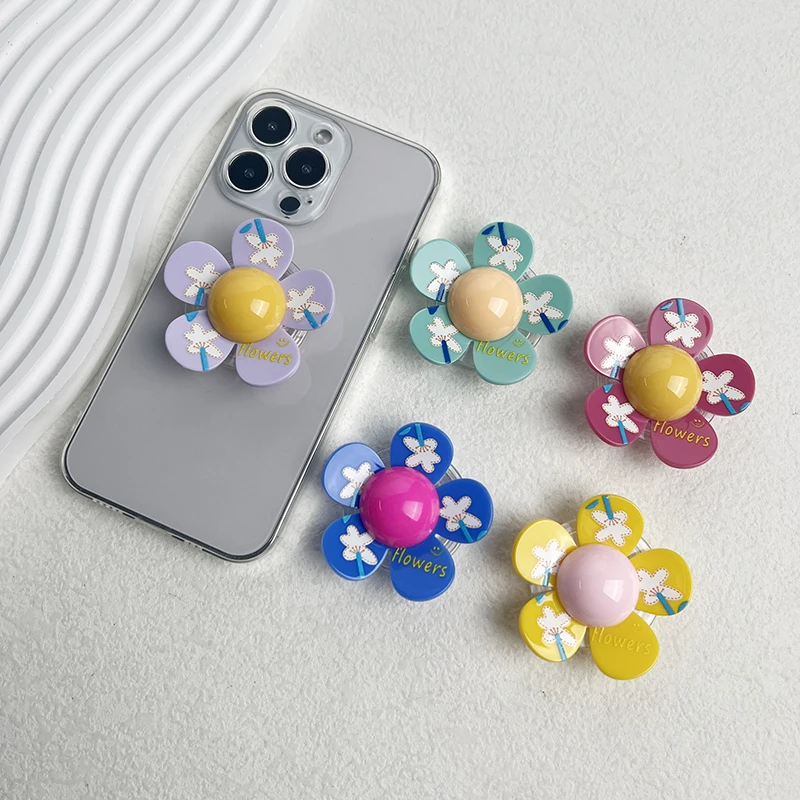 

three-dimensional Acrylic Phone Grip Macaron flower phone stand Printed Sweet flowers Cute five-petal flower desktop phone grip