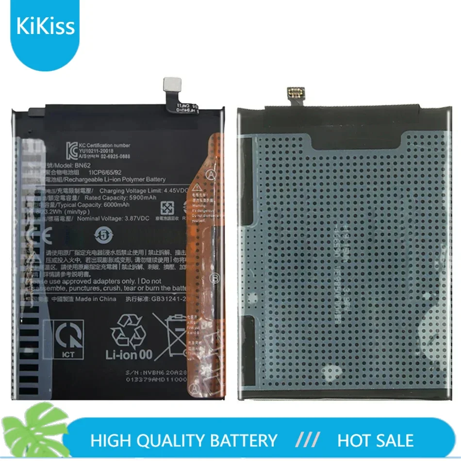 

Battery BN62 6000mAh For Xiaomi Redmi Note 9 4G Replacement Batteries Bateria + Tools