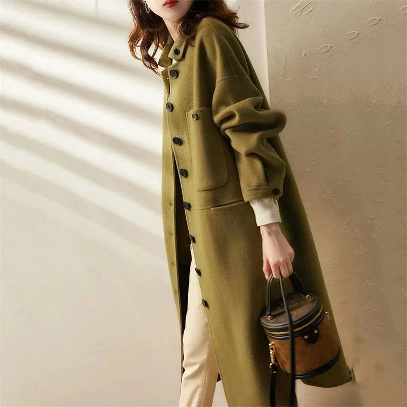 Women's Trench Wool & Blends Coat Long Autumn Ladies Jackets Hot Outerwears Elegant Single High Quality Novelty Luxury Medium