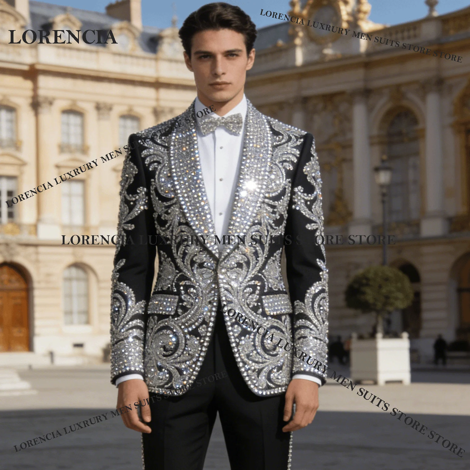 

Fashion Customized Diamond Design Handsome Men Suits Exquisite Wedding Tuxedos Slim Ropa hombre 2 Pieces Sets Groom Male Blazers