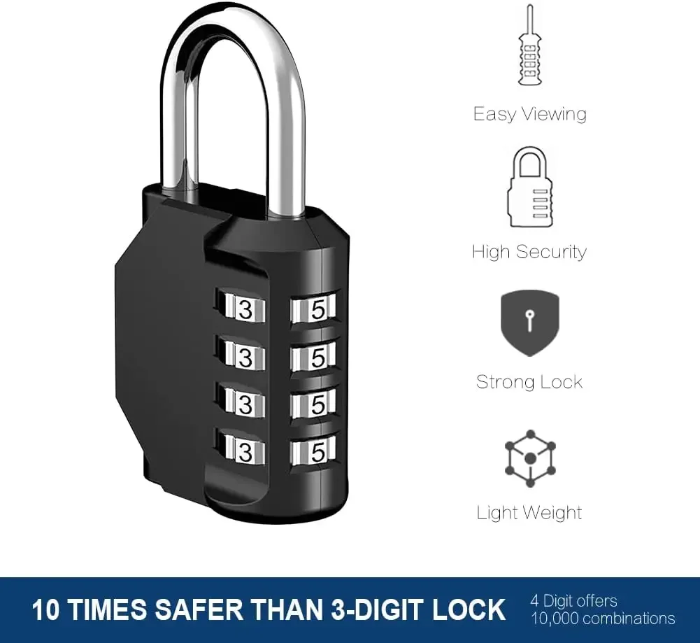 قفل مجمع مكون من 4 أرقام قطعة واحدة قابلة لإعادة الضبط شديدة التحمل مقاومة للماء قفل برمز لتخزين خزانة البوابة الخارجية واستخدام السفر #4