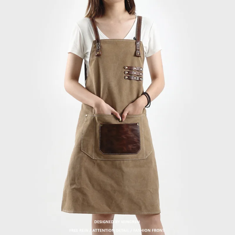 Multi-purpose thick canvas apron pocket stain-resistant PU leather painting art student woodworker gardener can put tools apron