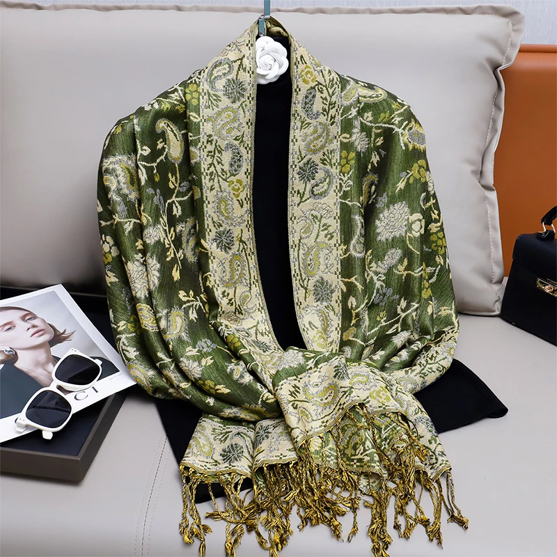 Fashion Autumn Colorful Cashmere Scarf Shawl for Women Pashmina Floral Wrap Female Thick Blanket Soft Bufanda Kerchief