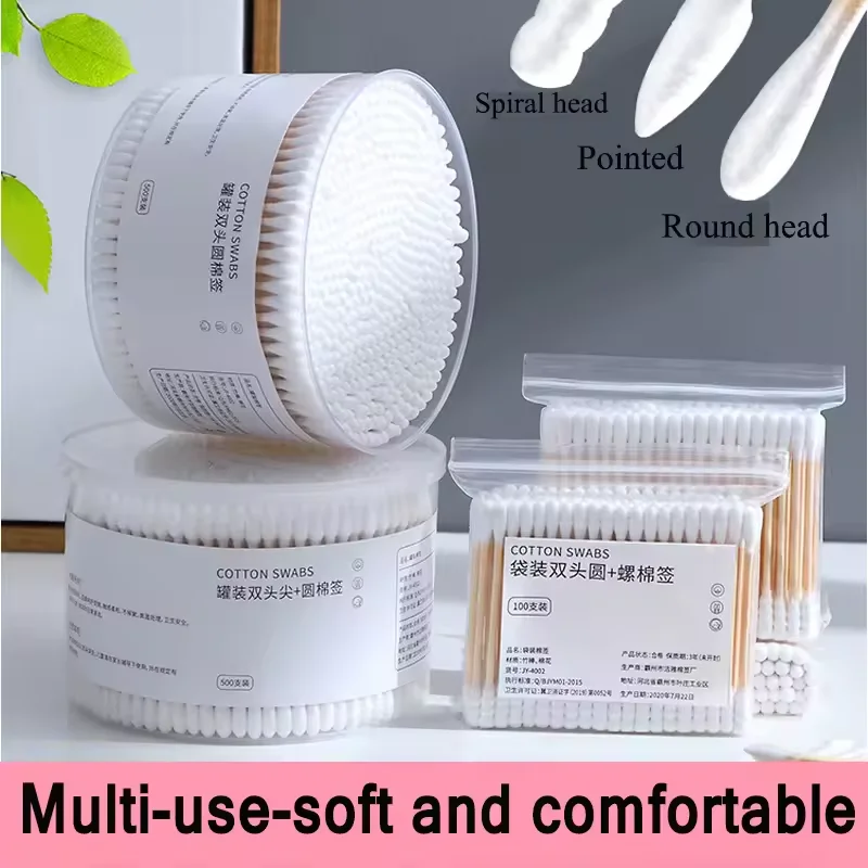 

100 шт. в упаковке, 5 упаковок, двусторонние ватные тампоны, детские ватные тампоны, палочки для чистки ушей, полезные инструменты для чистки