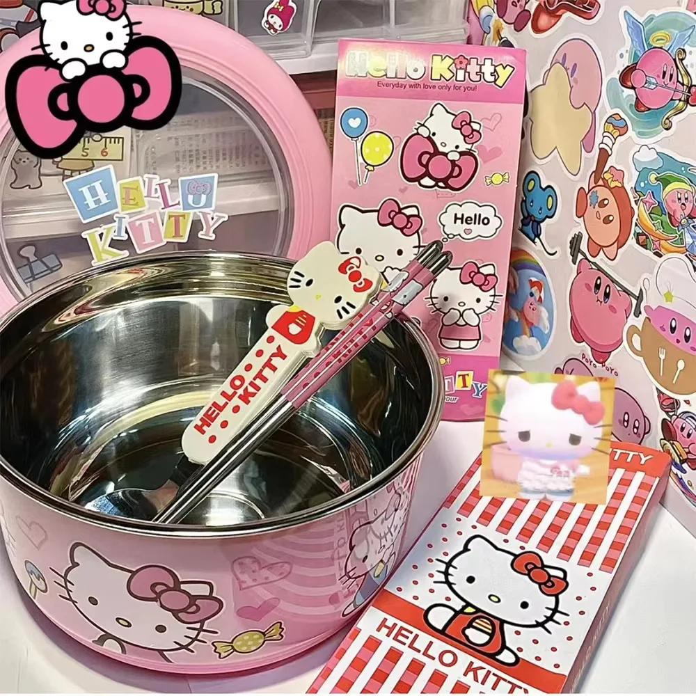 

Kawaii Sanrio HelloKitty Cartoon lunch-box Noodles Bowl With Lid For Dormitory Use Student Large Instant Noodles Cup Girl Gift