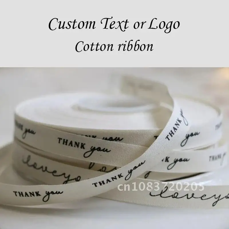 Custom Cotton Ribbon Wedding Crafts Supplies Personalized Business Logo Text Name Print Gift Packaging Christmas Decoration DIY