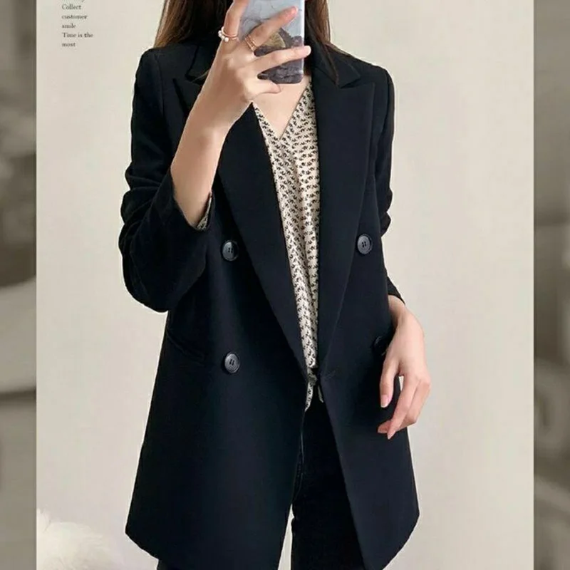 Elegant Lapel Solid Color Pockets All-match Blazer Women\'s Clothing 2023 Autumn Winter New Casual Tops Loose Office Lady Blazers