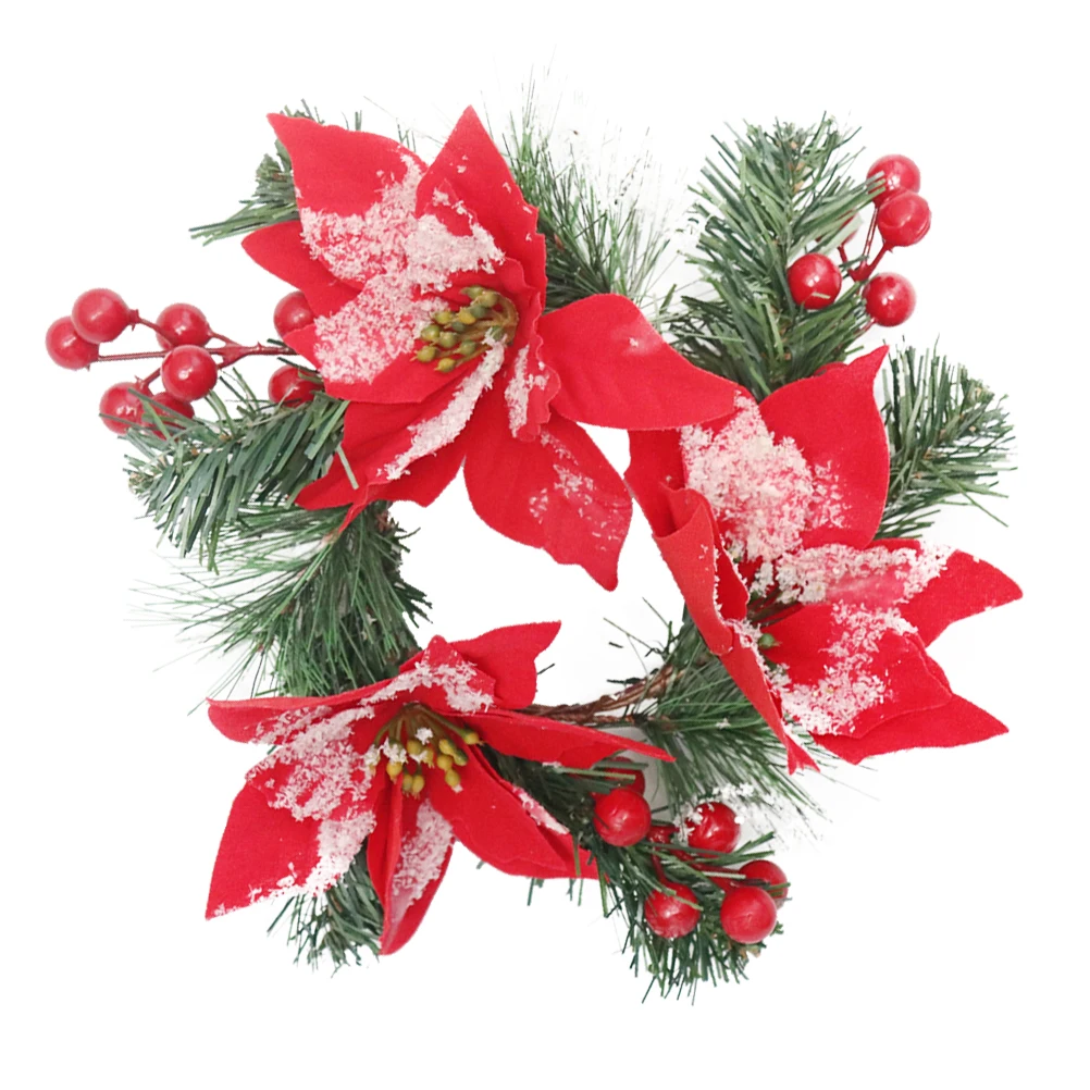 

1pcs Christmas Rings Pillar Wreaths Table Wreath Home Decor Tea Light Ring Leaves Decor Simulation Ring Xmas